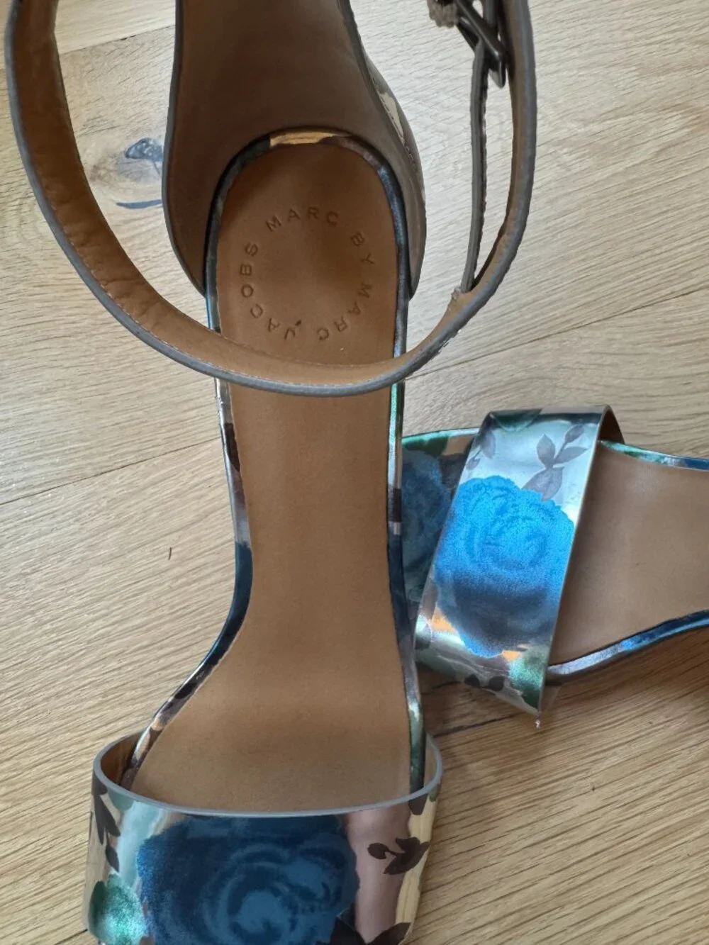 Marc by Marc Jacobs Metallic Floral Ankle Strap Heels Size 40